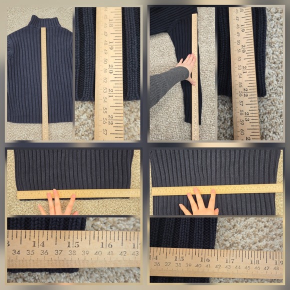 VINTAGE Gap Sweater Womens XS Navy Blue Mock Neck 100% Cotton Cable Knit Ribbed - Picture 4 of 6